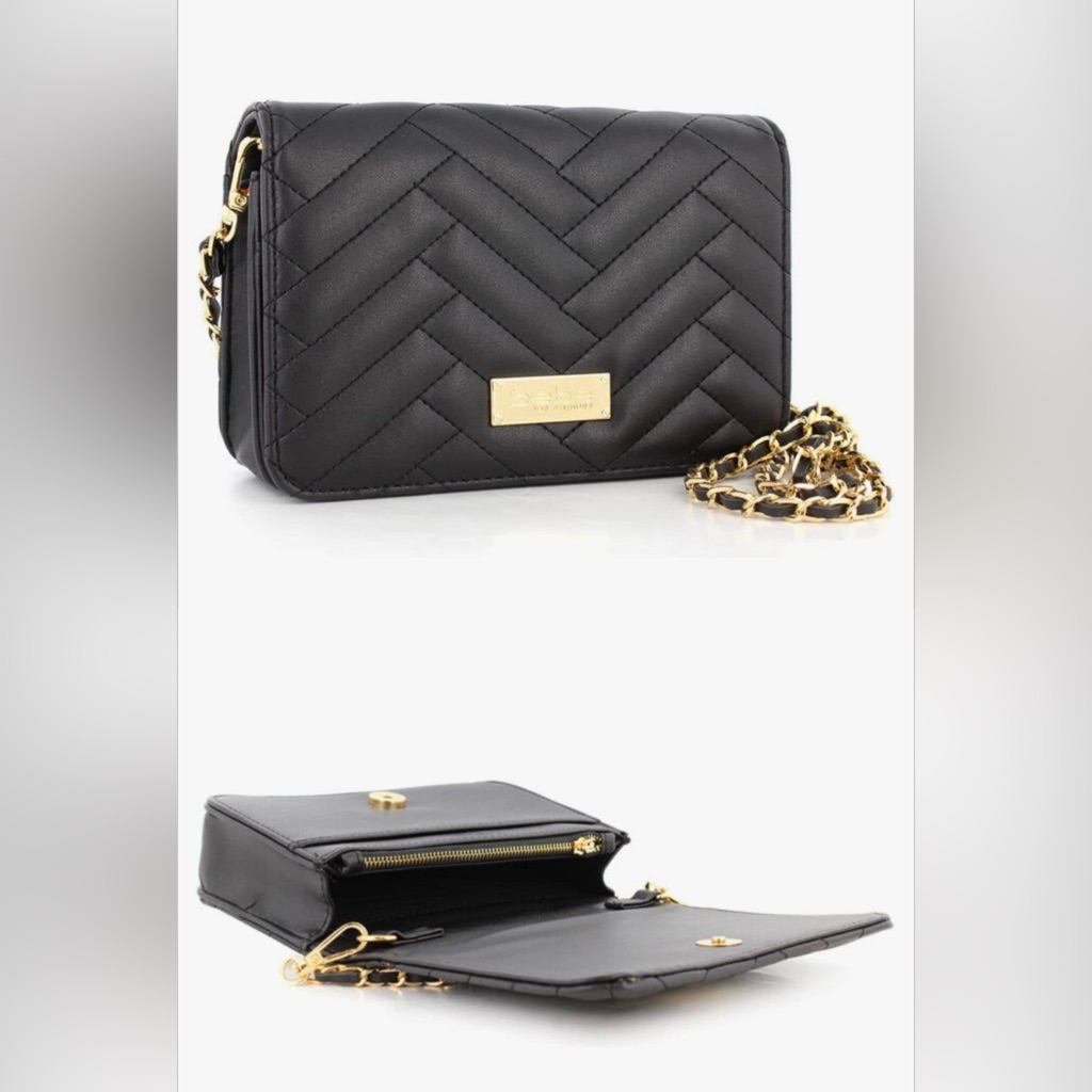 Bebe Black Chevron Crossbody Bag With Gold Chain